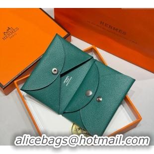 Buy Classic Hermes Calvi Duo Compact Card Holder Wallet in Epsom Leather H2084 Emeral Green 2025