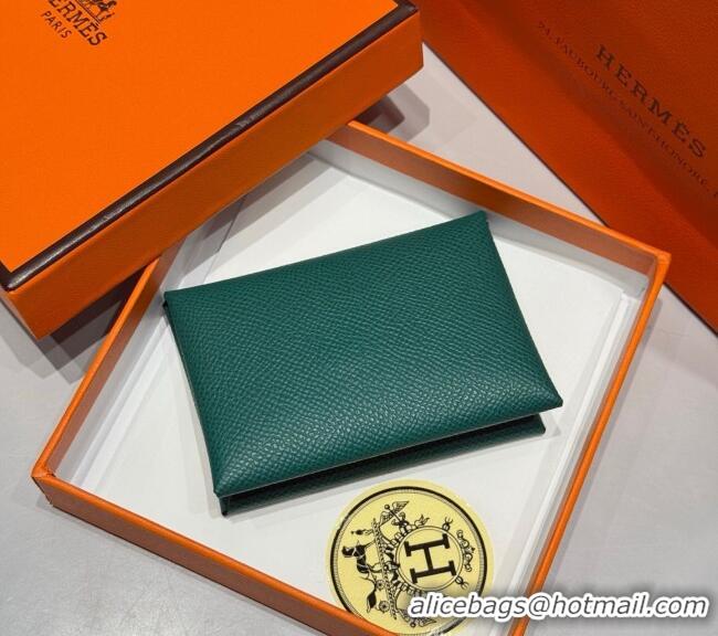 Buy Classic Hermes Calvi Duo Compact Card Holder Wallet in Epsom Leather H2084 Emeral Green 2025