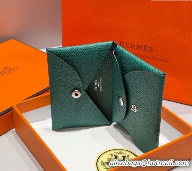 Buy Classic Hermes Calvi Duo Compact Card Holder Wallet in Epsom Leather H2084 Emeral Green 2025