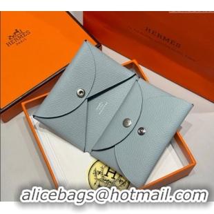 Best Product Hermes Calvi Duo Compact Card Holder Wallet in Epsom Leather H2084 Linen Blue 2025