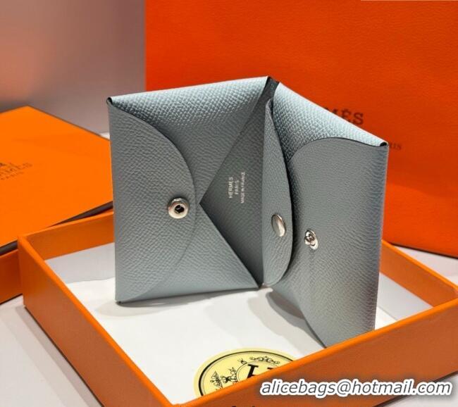 Best Product Hermes Calvi Duo Compact Card Holder Wallet in Epsom Leather H2084 Linen Blue 2025