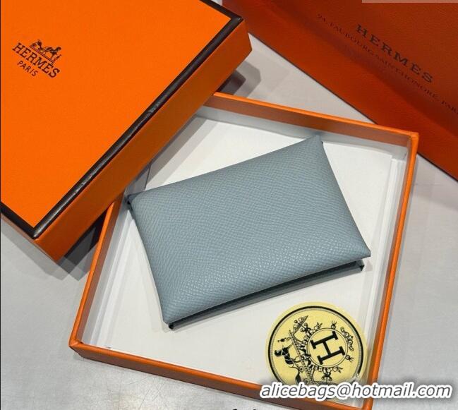 Best Product Hermes Calvi Duo Compact Card Holder Wallet in Epsom Leather H2084 Linen Blue 2025