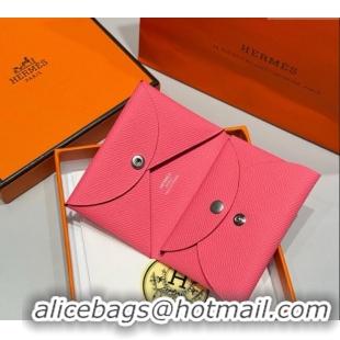 Top Grade Hermes Calvi Duo Compact Card Holder Wallet in Epsom Leather H2084 Lipstick Pink 2025