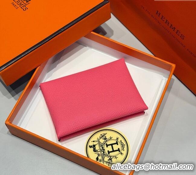 Top Grade Hermes Calvi Duo Compact Card Holder Wallet in Epsom Leather H2084 Lipstick Pink 2025