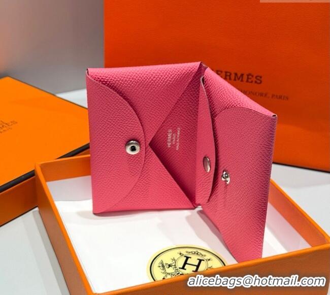 Top Grade Hermes Calvi Duo Compact Card Holder Wallet in Epsom Leather H2084 Lipstick Pink 2025
