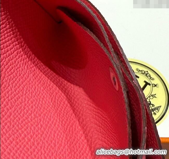 Top Grade Hermes Calvi Duo Compact Card Holder Wallet in Epsom Leather H2084 Lipstick Pink 2025