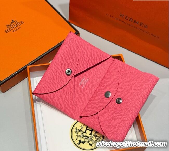 Top Grade Hermes Calvi Duo Compact Card Holder Wallet in Epsom Leather H2084 Lipstick Pink 2025