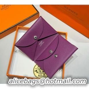 Market Sells Hermes Calvi Duo Compact Card Holder Wallet in Epsom Leather H2084 Sea Anemone Purple 2025