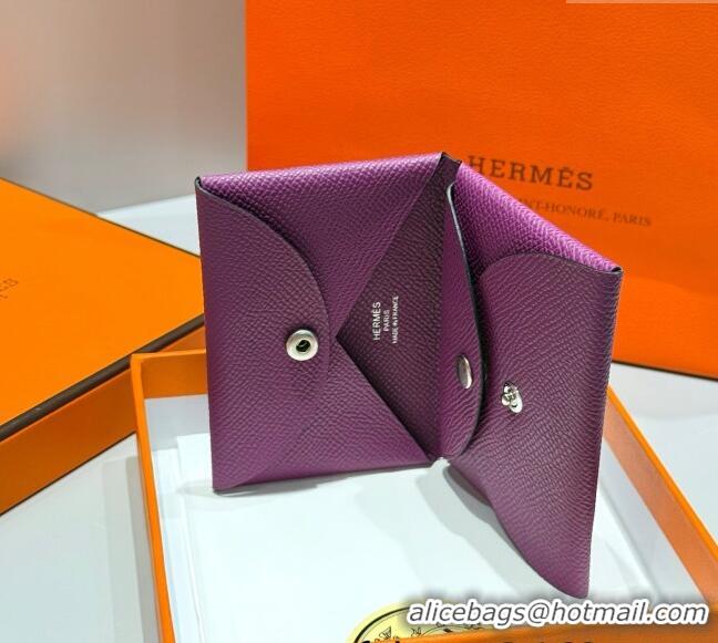 Market Sells Hermes Calvi Duo Compact Card Holder Wallet in Epsom Leather H2084 Sea Anemone Purple 2025