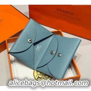 Famous Brand Hermes Calvi Duo Compact Card Holder Wallet in Epsom Leather H2084 Denim Blue 2025