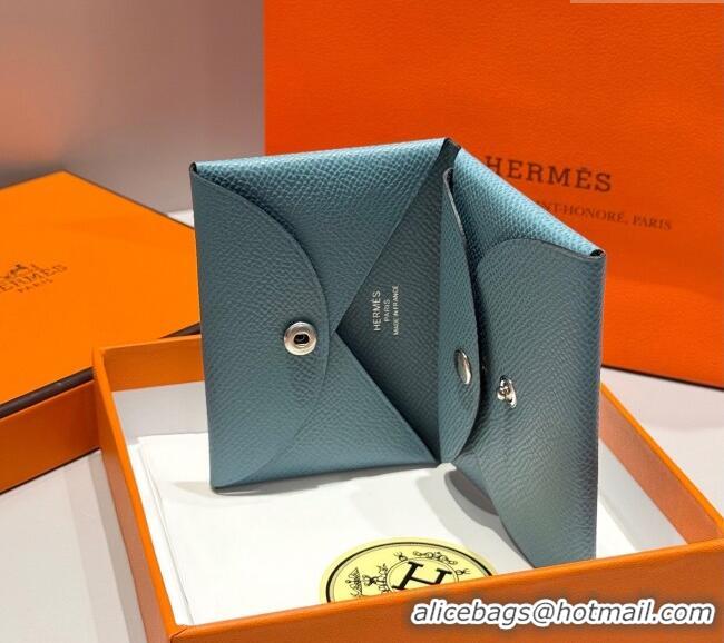 Famous Brand Hermes Calvi Duo Compact Card Holder Wallet in Epsom Leather H2084 Denim Blue 2025