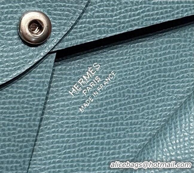 Famous Brand Hermes Calvi Duo Compact Card Holder Wallet in Epsom Leather H2084 Denim Blue 2025