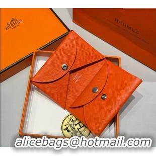 Super Quality Hermes Calvi Duo Compact Card Holder Wallet in Epsom Leather H2084 Orange 2025