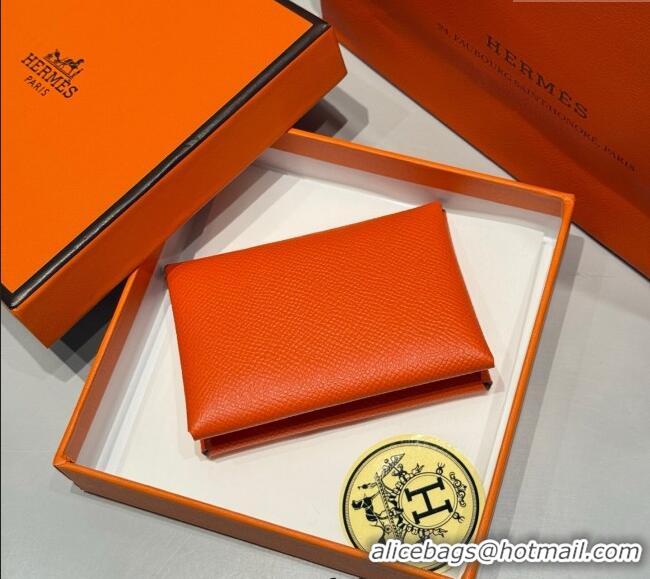 Super Quality Hermes Calvi Duo Compact Card Holder Wallet in Epsom Leather H2084 Orange 2025