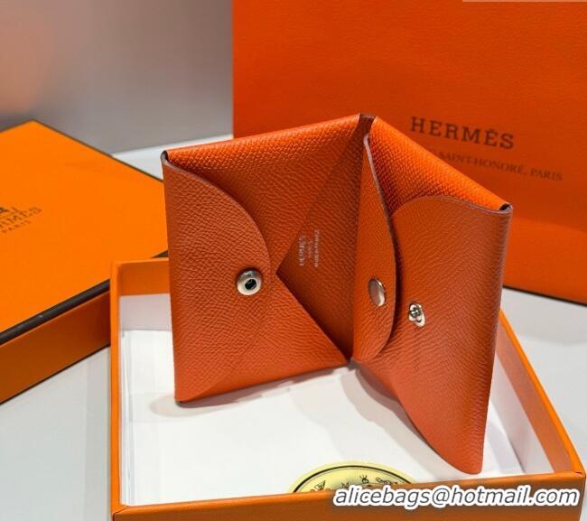 Super Quality Hermes Calvi Duo Compact Card Holder Wallet in Epsom Leather H2084 Orange 2025