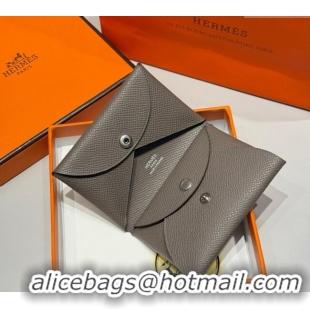 Discount Price Hermes Calvi Duo Compact Card Holder Wallet in Epsom Leather H2084 Tin Grey 2025