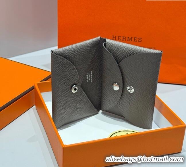 Discount Price Hermes Calvi Duo Compact Card Holder Wallet in Epsom Leather H2084 Tin Grey 2025