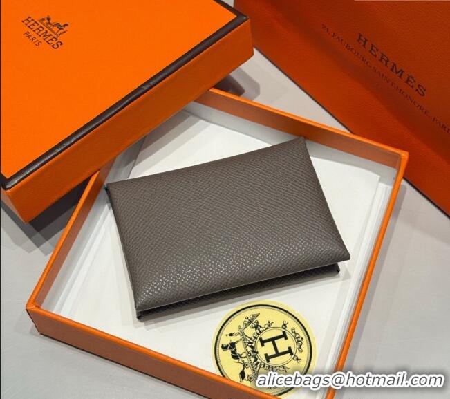 Discount Price Hermes Calvi Duo Compact Card Holder Wallet in Epsom Leather H2084 Tin Grey 2025