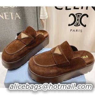 Sophisticated Prada Suede Platform Mules Cocoa Brown 2025 1XZ778