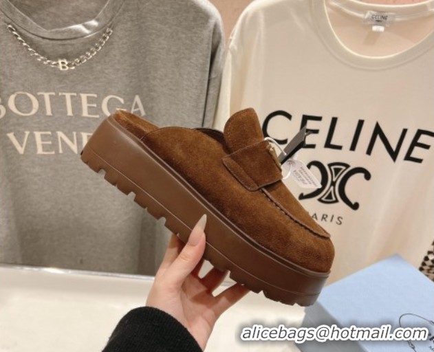 Sophisticated Prada Suede Platform Mules Cocoa Brown 2025 1XZ778