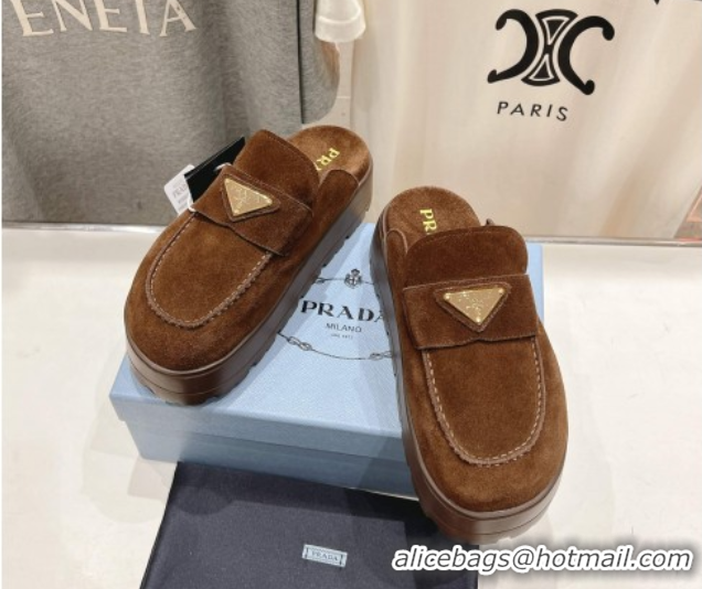 Sophisticated Prada Suede Platform Mules Cocoa Brown 2025 1XZ778