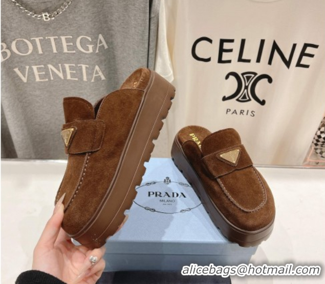 Sophisticated Prada Suede Platform Mules Cocoa Brown 2025 1XZ778
