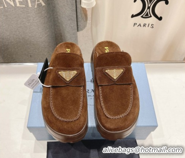 Sophisticated Prada Suede Platform Mules Cocoa Brown 2025 1XZ778
