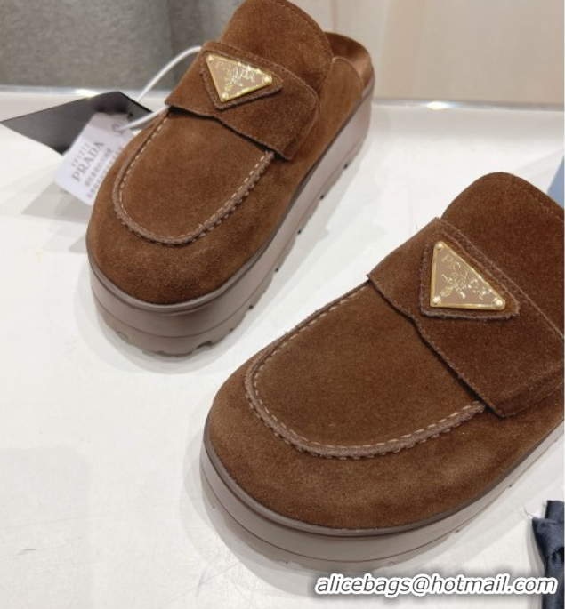 Sophisticated Prada Suede Platform Mules Cocoa Brown 2025 1XZ778