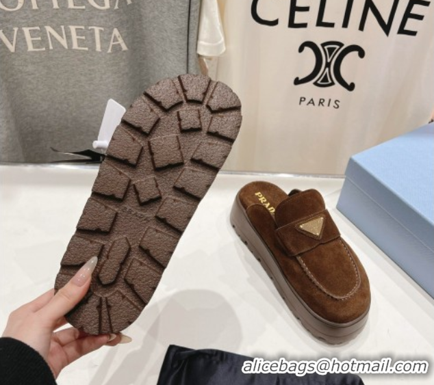 Sophisticated Prada Suede Platform Mules Cocoa Brown 2025 1XZ778