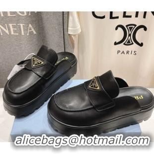 Stylish Prada Leather Platform Mules Black 2025 1XZ778
