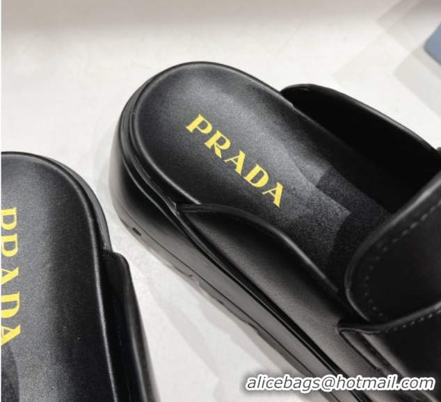 Stylish Prada Leather Platform Mules Black 2025 1XZ778