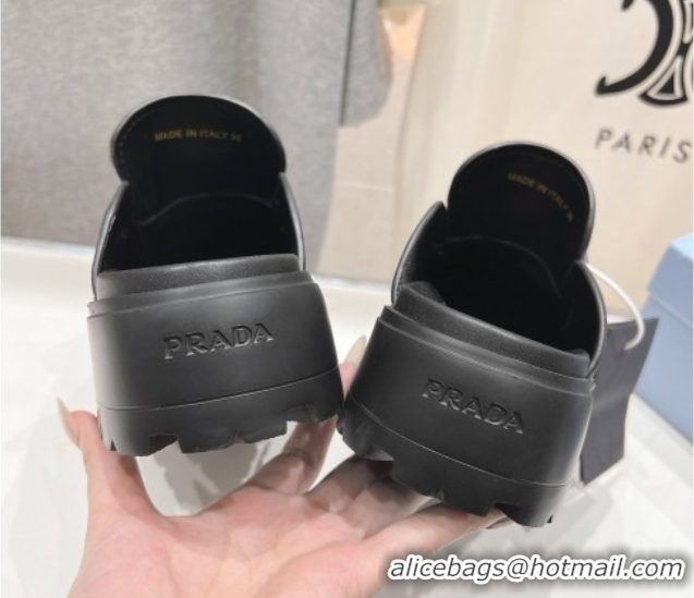 Stylish Prada Leather Platform Mules Black 2025 1XZ778