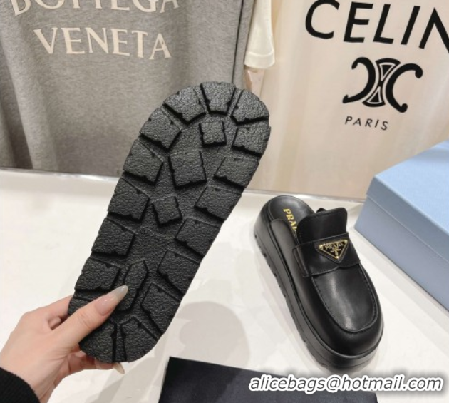 Stylish Prada Leather Platform Mules Black 2025 1XZ778