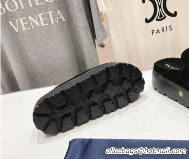 Stylish Prada Suede Platform Mules Black 2025 1XZ778