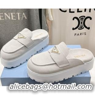 Purchase Prada Suede Platform Mules White 2025 1XZ778