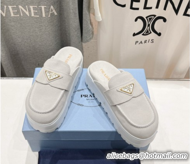 Purchase Prada Suede Platform Mules White 2025 1XZ778