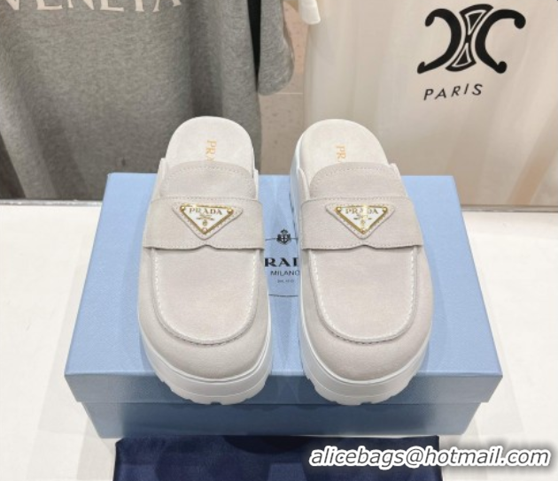 Purchase Prada Suede Platform Mules White 2025 1XZ778