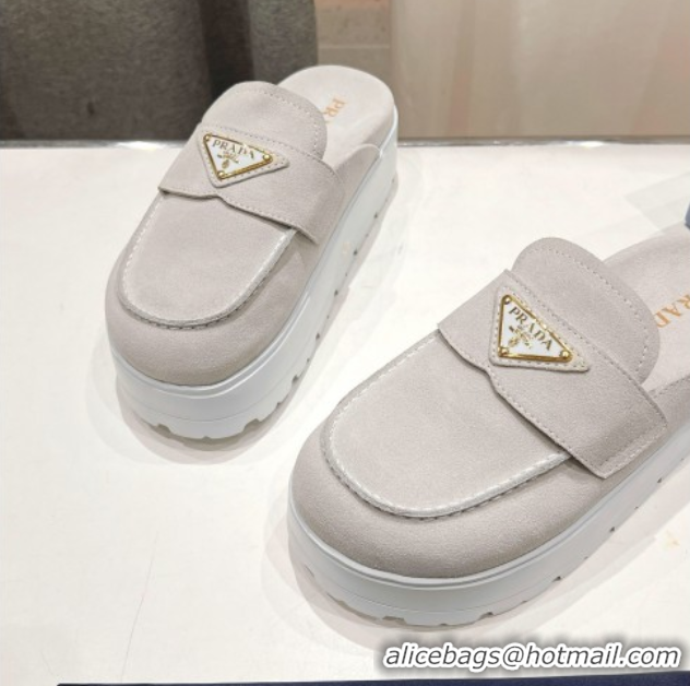 Purchase Prada Suede Platform Mules White 2025 1XZ778