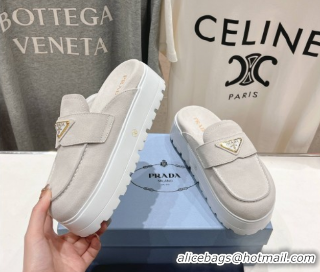 Purchase Prada Suede Platform Mules White 2025 1XZ778