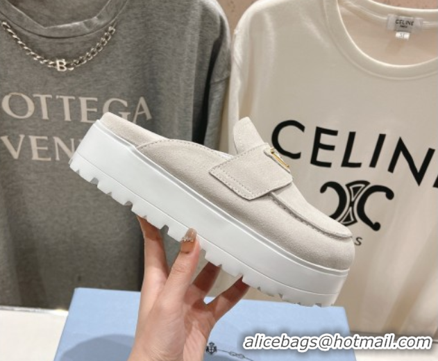 Purchase Prada Suede Platform Mules White 2025 1XZ778