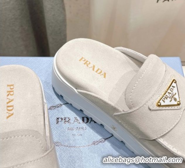 Purchase Prada Suede Platform Mules White 2025 1XZ778