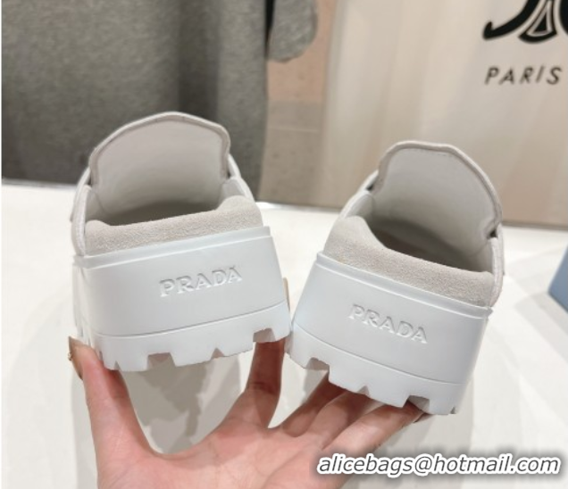 Purchase Prada Suede Platform Mules White 2025 1XZ778
