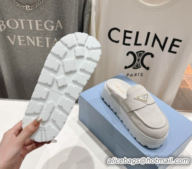 Purchase Prada Suede Platform Mules White 2025 1XZ778