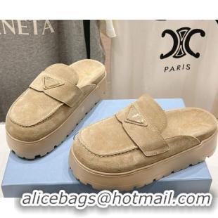 Best Grade Prada Suede Platform Mules Ecru Beige 2025 1XZ778