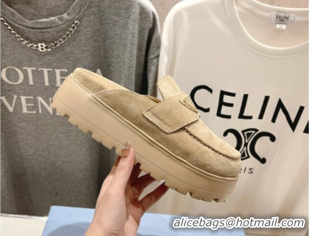 Best Grade Prada Suede Platform Mules Ecru Beige 2025 1XZ778