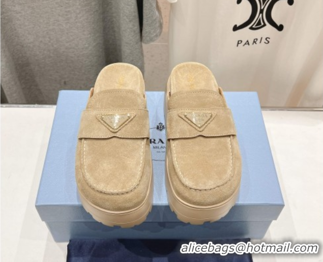 Best Grade Prada Suede Platform Mules Ecru Beige 2025 1XZ778
