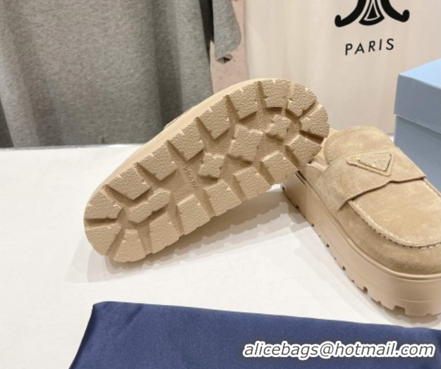 Best Grade Prada Suede Platform Mules Ecru Beige 2025 1XZ778