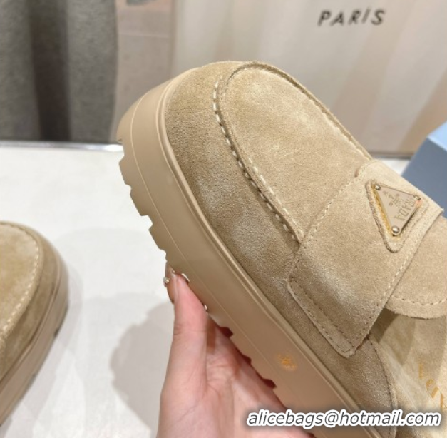 Best Grade Prada Suede Platform Mules Ecru Beige 2025 1XZ778