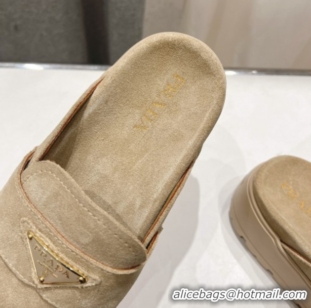 Best Grade Prada Suede Platform Mules Ecru Beige 2025 1XZ778