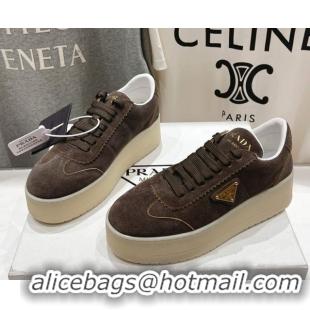 Charming Prada Downtown Bold Suede Sneakers Dark Brown 2025 1E928N